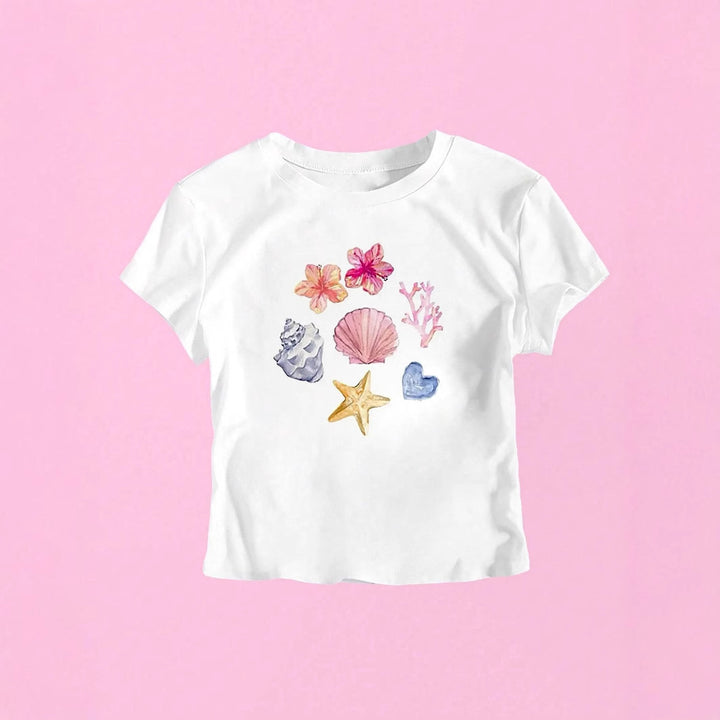 Damen Crop-T-Shirt mit maritimem Motiv Drune