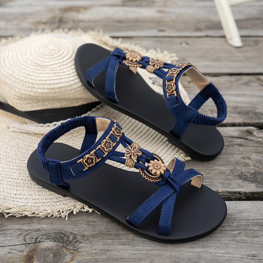 Damen Riemchen-Sandalen mit floralem Dekor und komfortablem Fußbett Drune