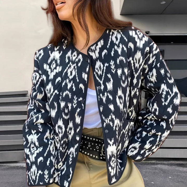 Damen Modische Übergangsjacke mit animalischem Muster und lässiger Passform Drune