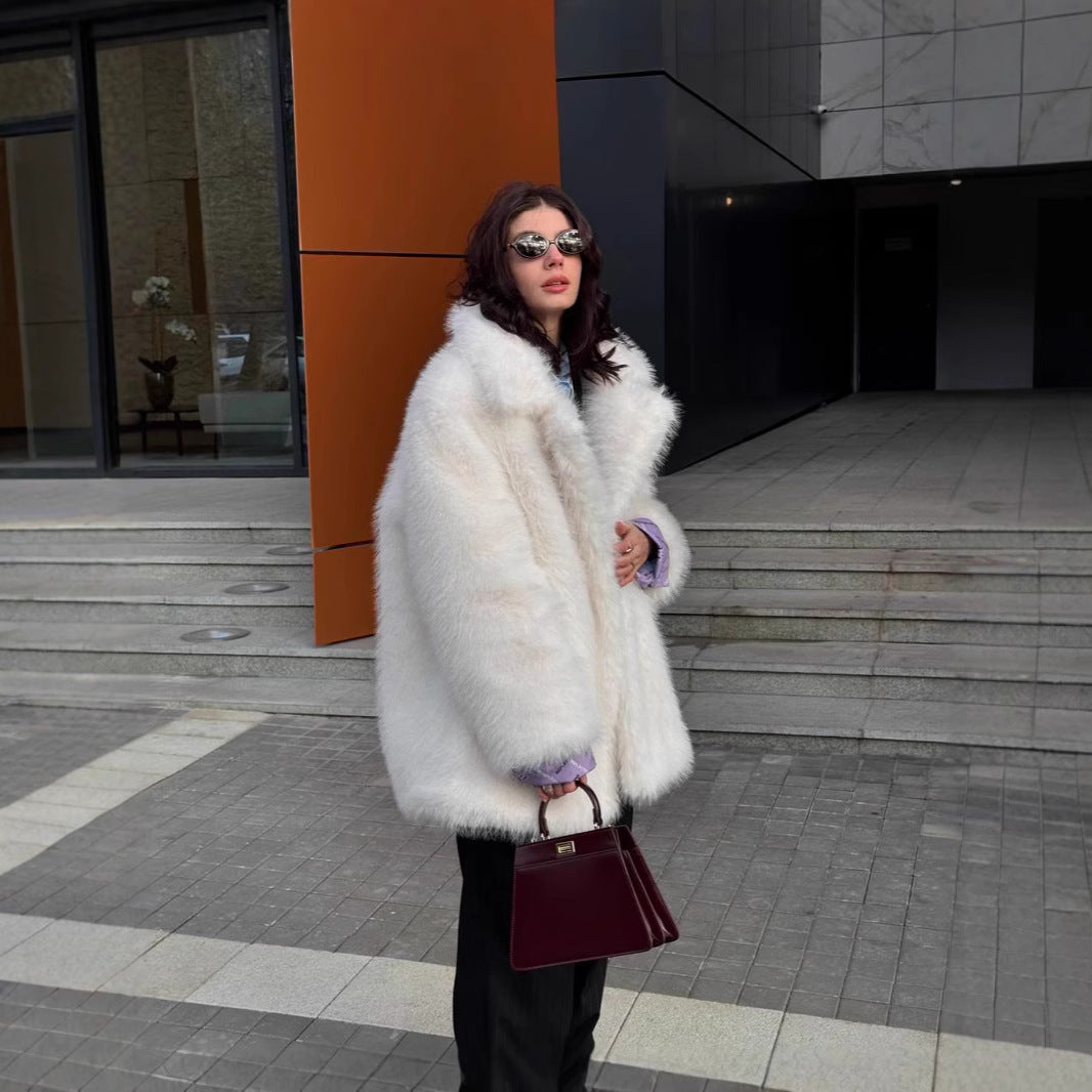 Damen Langfloriger Oversize Kunstpelz‑Mantel mit Boxy‑Silhouette und offenem Schnitt Drune