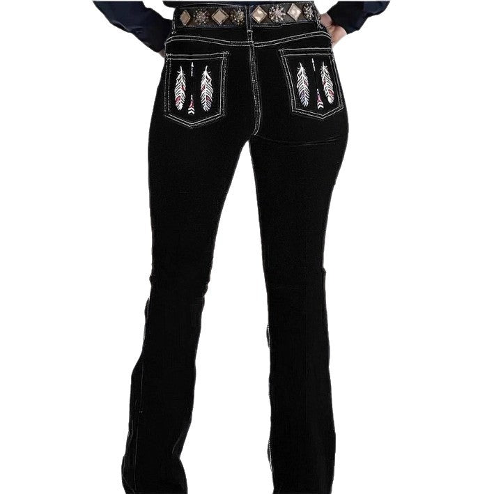 Damen hochtaillierte Bootcut-Jeans im Western-Stil mit sculptendem Sitz Drune