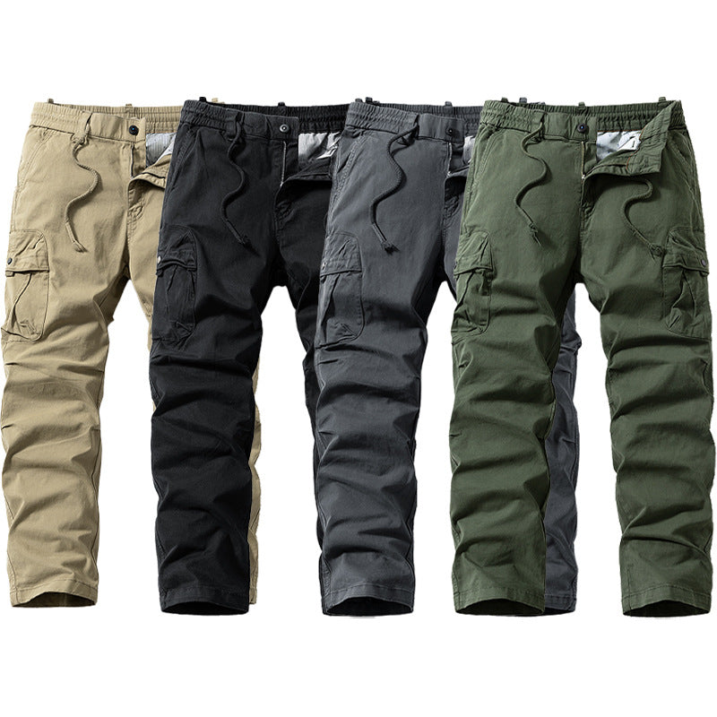 Herren Relaxed-Fit Canvas‑Cargohose mit Elastikbund, verdecktem Tunnelzug und Mehrfach‑Klappentaschen Drune