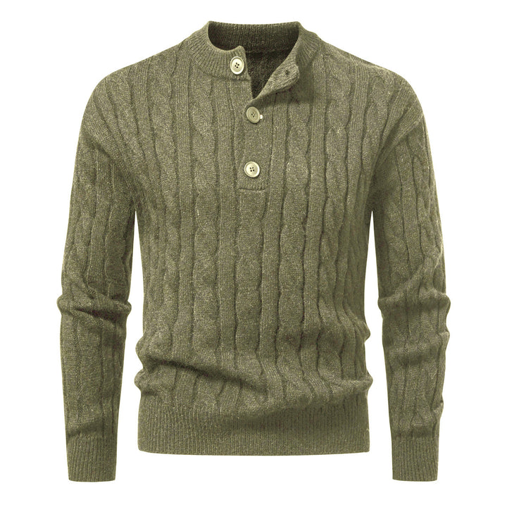 Herren Zopfmuster-Pullover mit kurzer Knopfleiste und Stehkragen Drune