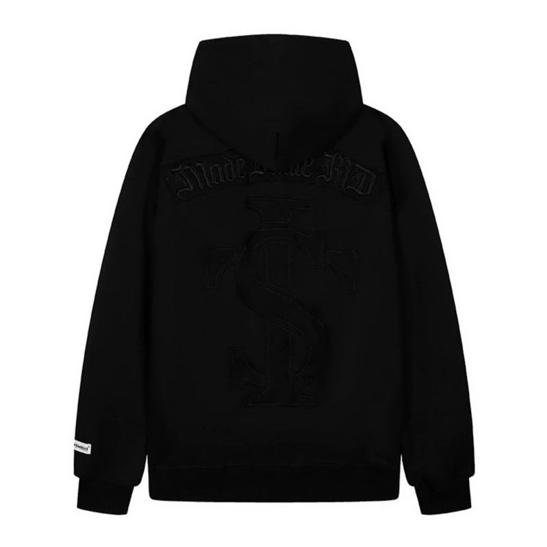Unisex Oversize-Kapuzenpullover mit Gothic-Ärmelprint und Kängurutasche Drune