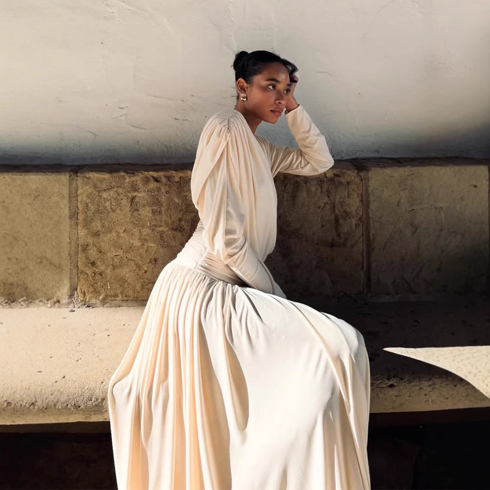 Damen Elegantes Wickel-Maxikleid mit tiefem V-Ausschnitt und Drapierung Drune