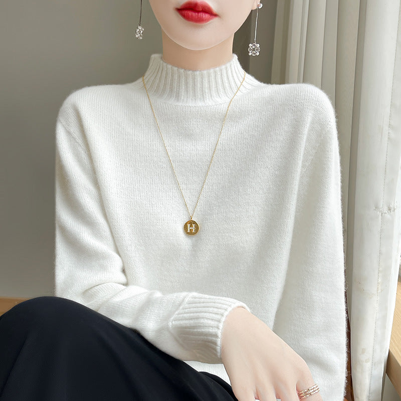 Damen Luxusweicher Midweight-Mockneckpullover aus Angora‑Optik mit feiner Rippe und entspannter Silhouette Drune