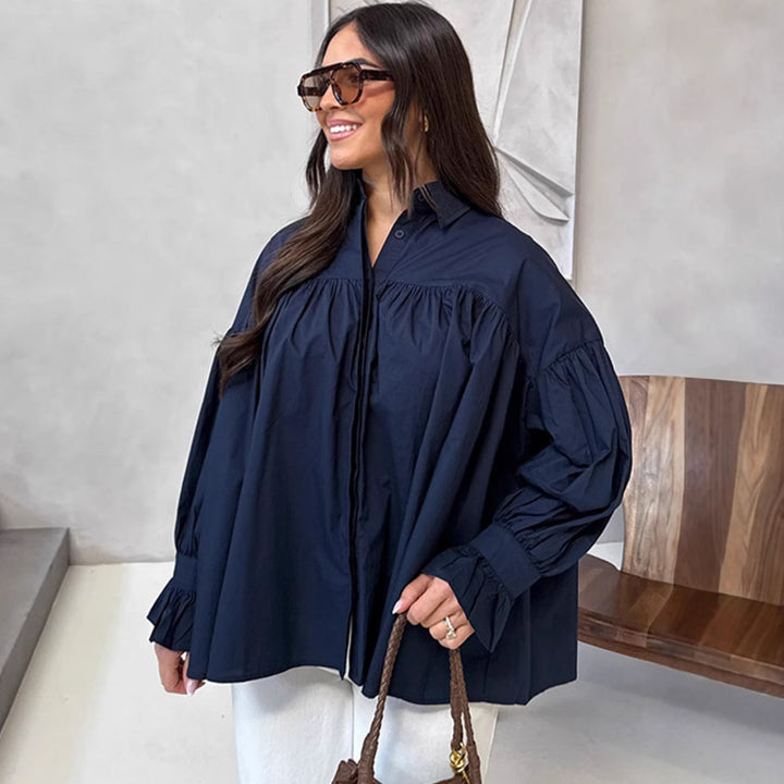 Damen Oversized Bluse mit Raffungen Drune