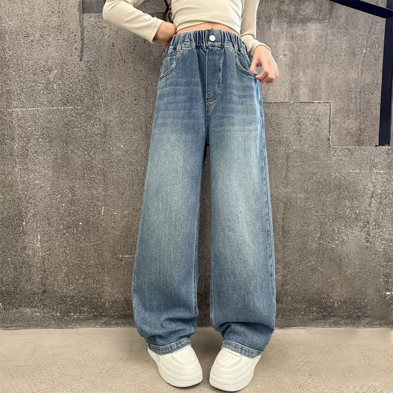 Damen weite Jeans mit hohem Bund und elastischem Einsatz Drune