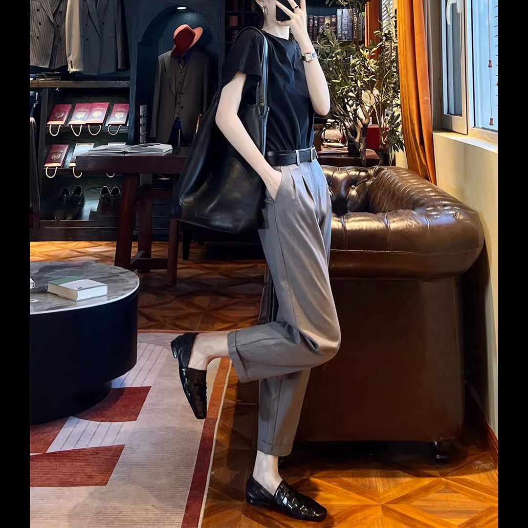 Damen weite Stoffhose mit eleganten Falten Drune