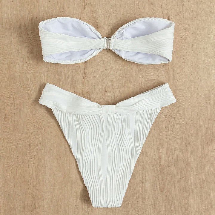 Damen Bandeau-Bikini mit stilvollem Rüschendetail und hohem Taillenschnitt Drune