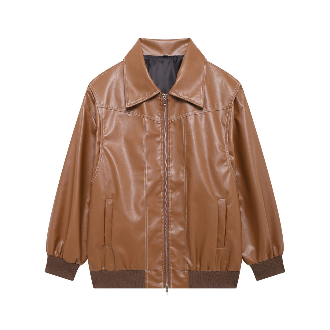 Drune | Damen Faux Leder Jacke Elastische Ärmel