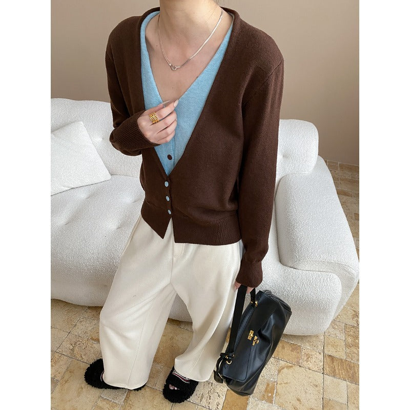 Damen kuscheliger Strickcardigan mit V-Ausschnitt und Knopfleiste Drune