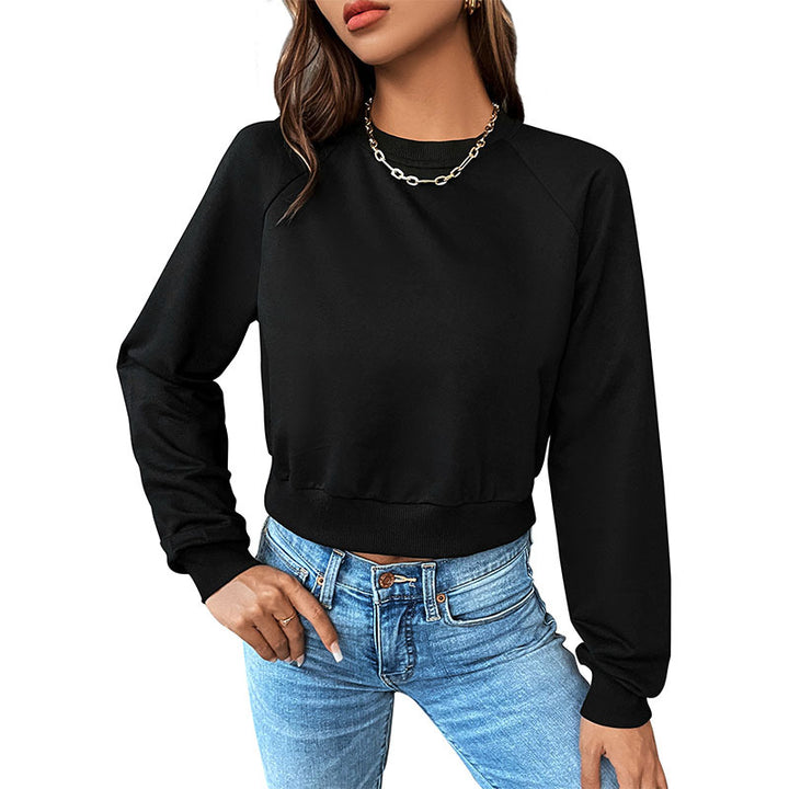 Damen Kurzes minimalistisches Sweatshirt mit Raglanärmeln und geripptem Saum Drune