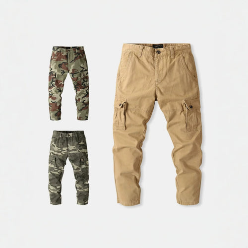 Herren Cargohose mit taktischem Tarnmuster und mehreren Klappentaschen Drune