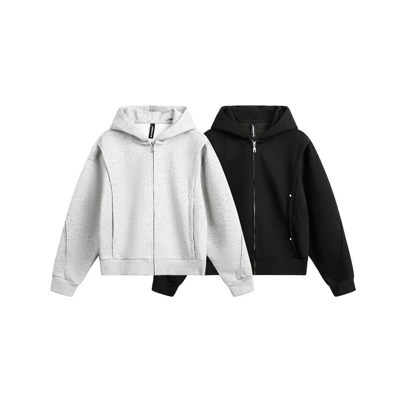 Unisex Oversize Kapuzen-Sweatjacke mit Reißverschluss und verdeckten Seitentaschen Drune