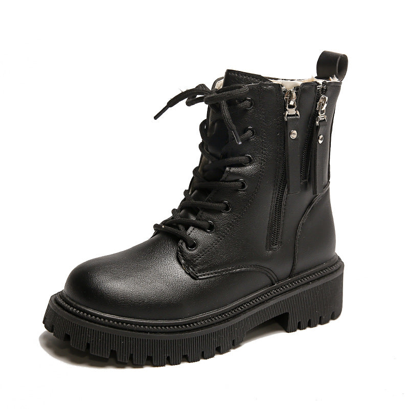 Damen nan knöchelhohe Schnürstiefelette mit doppeltem Seitenreißverschluss robuster Profilsohle und warmem Innenfutter Drune