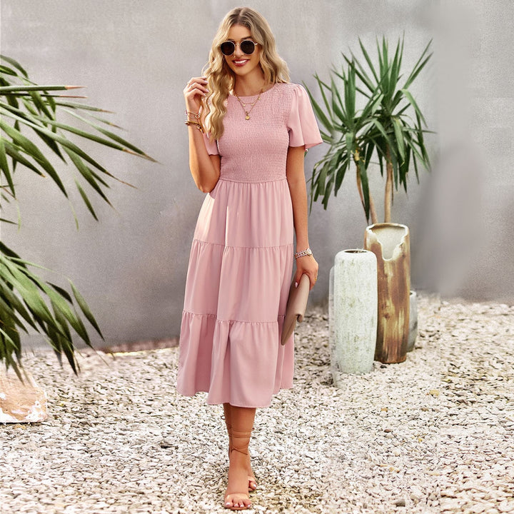 Damen Midikleid mit schwingendem Rüschensaum und elastischem Oberteil Drune