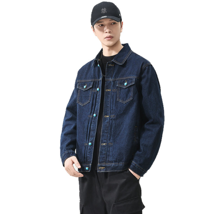 Herren Oversize Denimjacke mit Zierdruckknöpfen und Kastenform Drune