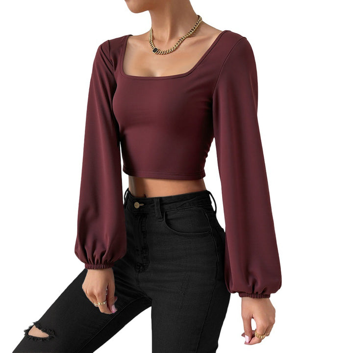 Damen formgebendes Cropped-Top mit quadratischem Ausschnitt und Ballonärmeln Drune