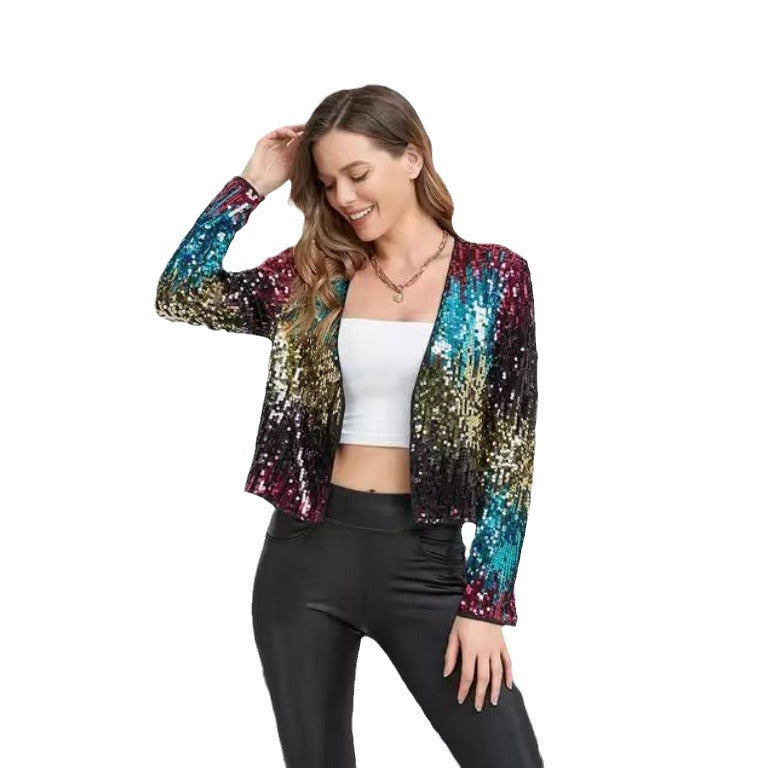 Damen Glitzernde Paillettenjacke mit modischem Schnitt Drune