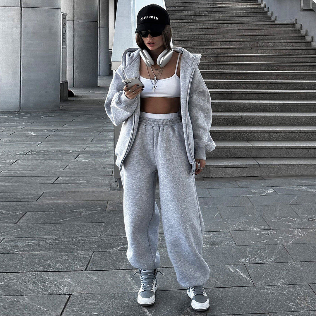 Damen Sportlicher Hoodie und Jogginghose Set Drune