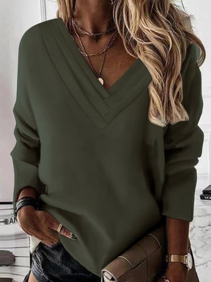 Damen V-Ausschnitt Sweatshirt mit eleganten Faltendetails Drune