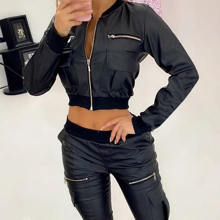 Damen Modischer Kurzjacke mit seitlichen Reißverschlusstaschen und sportlichem Bund Drune