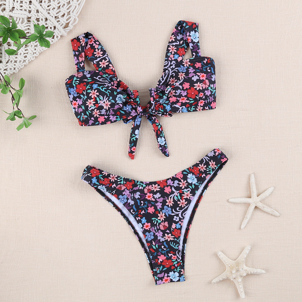 Damen Bikini-Set mit verspieltem Knotendesign und floralem Print Drune