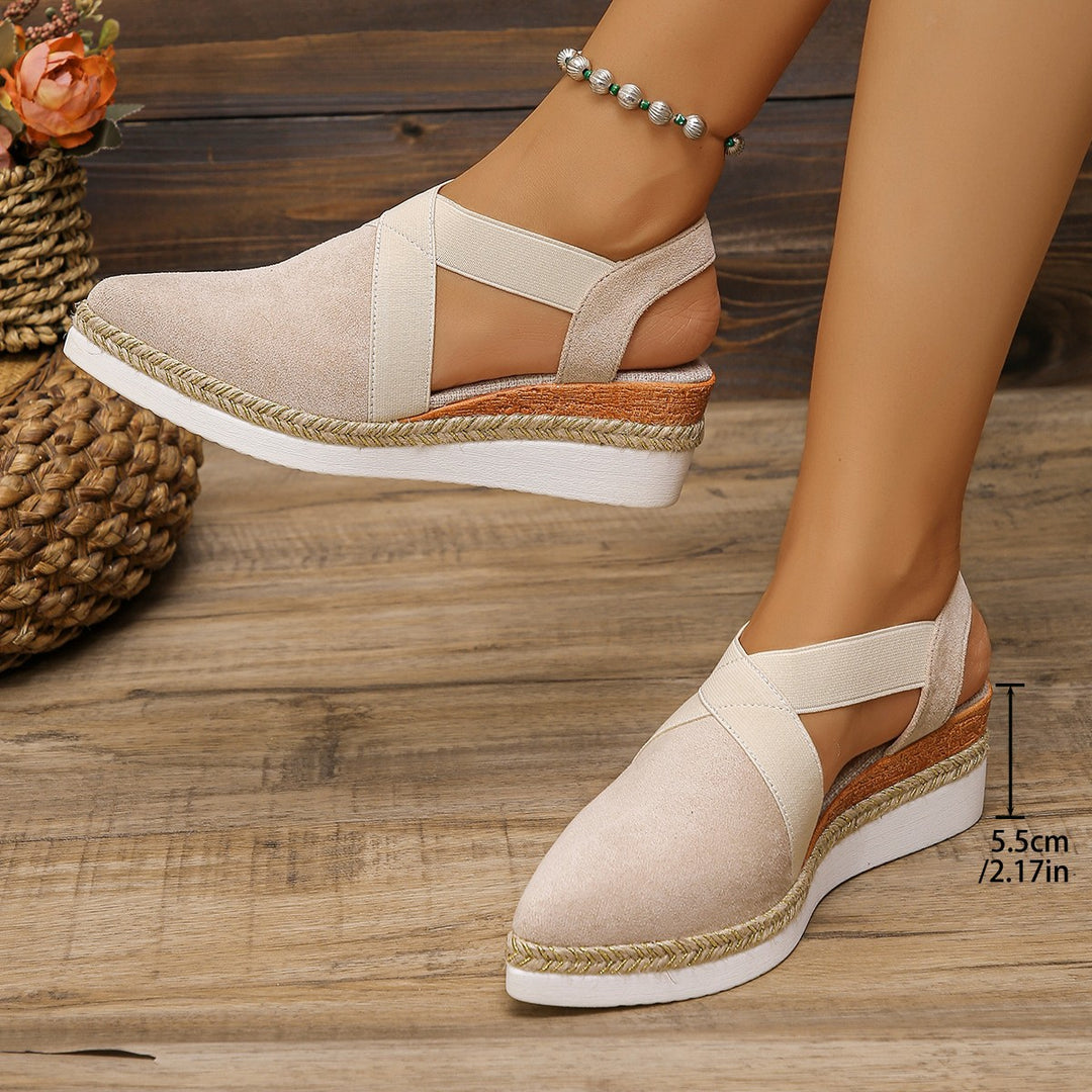 Damen nan Velours-Slingback-Keil mit spitzer Vorderkappe, geflochtenem Juteband und dämpfender Laufsohle Drune