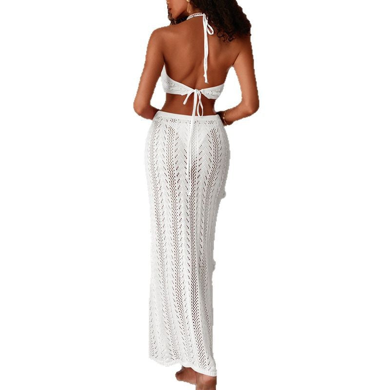 Damen Häkel-Bikini-Set mit langem Rock und verstellbaren Trägern Drune