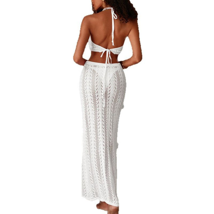Damen Häkel-Bikini-Set mit langem Rock und verstellbaren Trägern Drune