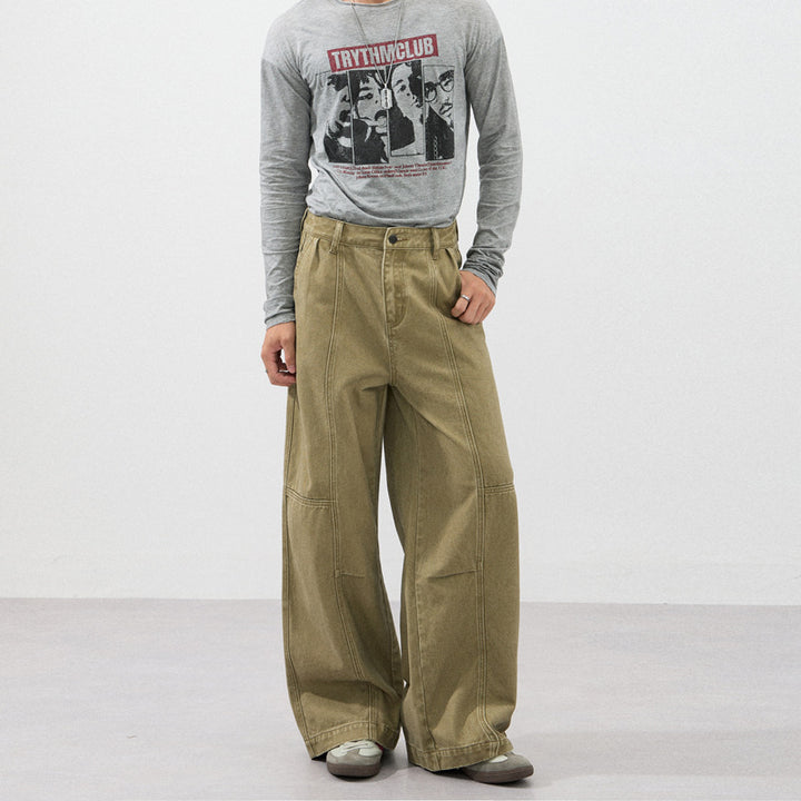 Herren Weite Paneel-Twill-Hose im Workwear-Look mit Knieabnähern Drune