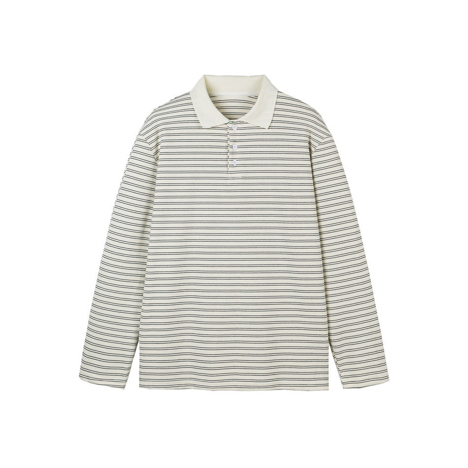 Herren Langarm-Poloshirt aus feinem Baumwollstrick mit Kentkragen und feiner Streifenstruktur Drune