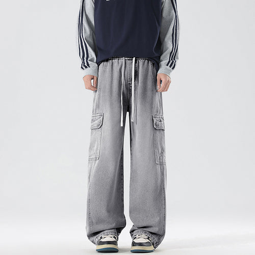 Herren Stonewashed-Denim Cargopalazzo mit extra weitem Bein und sichtbaren Ziernähten Drune