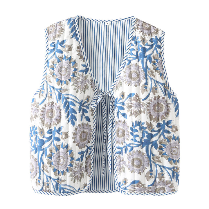 Damen nan gequiltete Patchwork-Weste mit Bindeband und V-Ausschnitt Drune