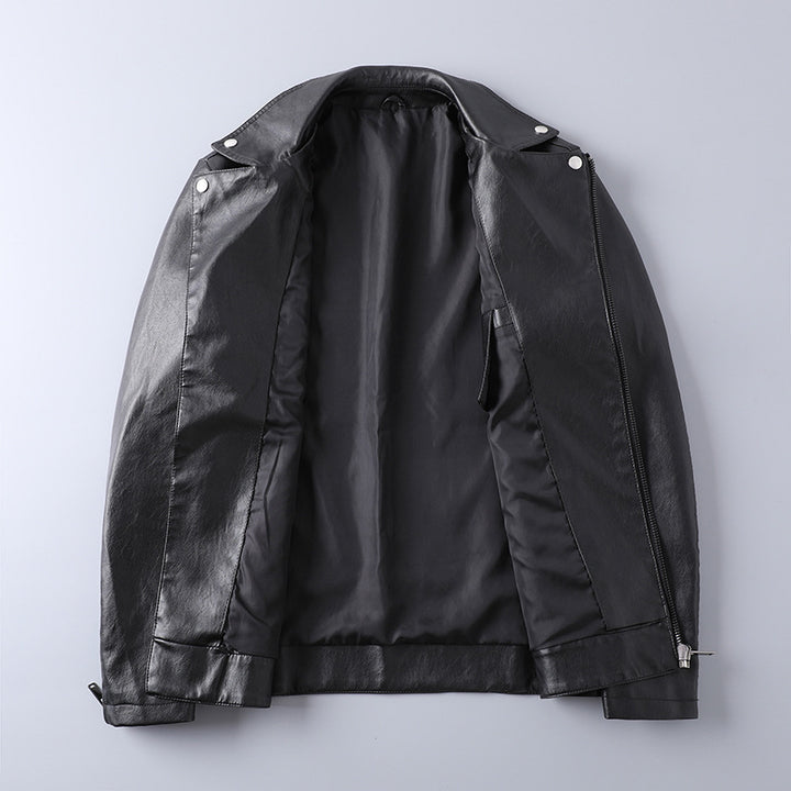 Herren Lederoptik-Bikerjacke mit asymmetrischem Reißverschluss und Ziptaschen Drune