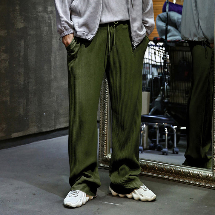 Herren Lässige gerippte Relaxhose mit weitem Bein, Tunnelzug & Eingrifftaschen Drune