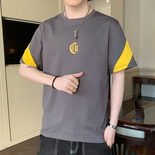 Herren Oversize-Baumwoll-T-Shirt mit Kontrastärmeln und Gothic-Logo Drune