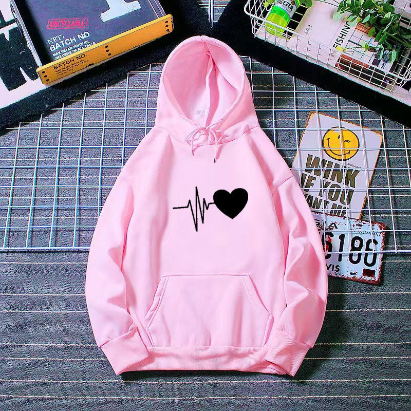 Damen Kapuzenpullover mit Herzschlagmotiv Drune