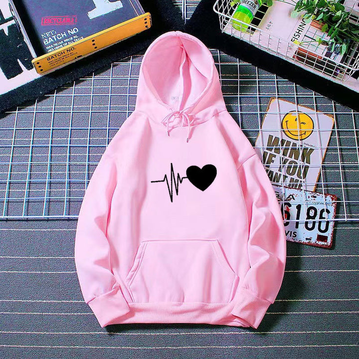 Damen Kapuzenpullover mit Herzschlagmotiv Drune