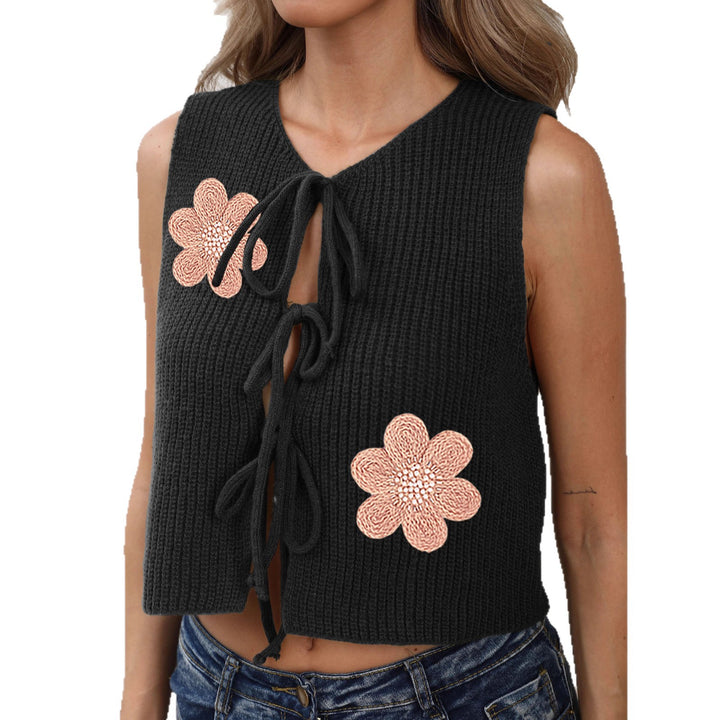 Damen luftiges Stricktop mit Blumenapplikationen Drune