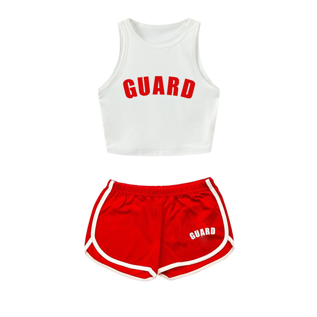 Damen Sportliches Zweiteiler Set mit cropped Tanktop und Shorts Drune