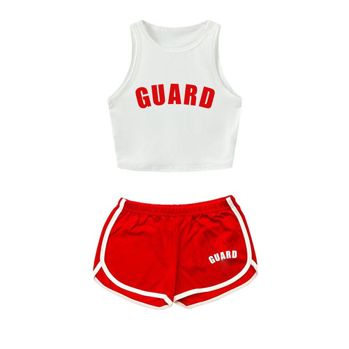 Damen Sportliches Zweiteiler Set mit cropped Tanktop und Shorts Drune