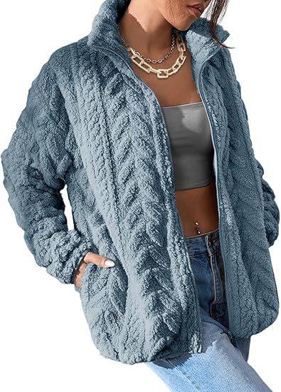 Damen Kuschel-Fleecejacke mit Oversized-Schnitt und Stehkragen Drune