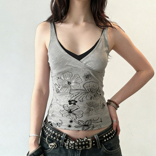 Damen Crop-Top mit floralem Design und Spaghetti-Trägern Drune