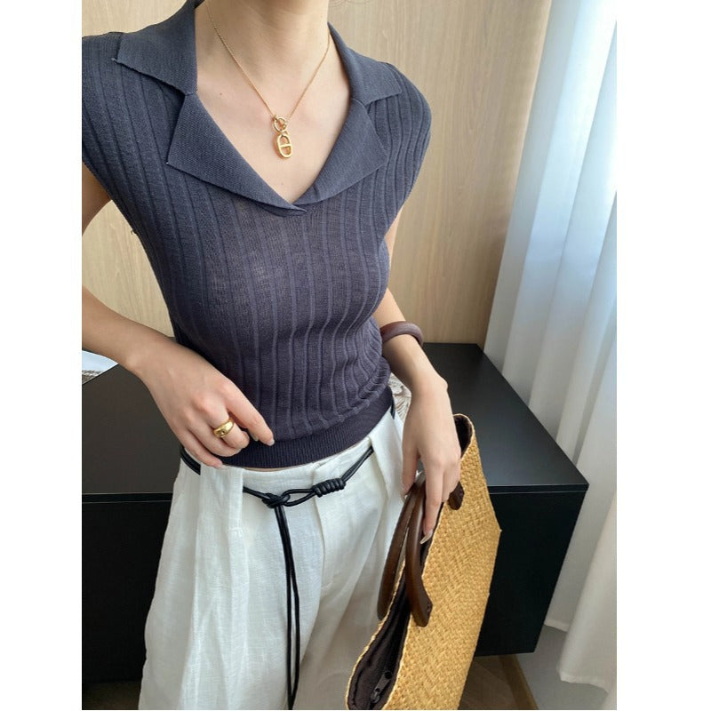 Damen Figurbetontes Strickoberteil mit elegantem V-Ausschnitt Drune