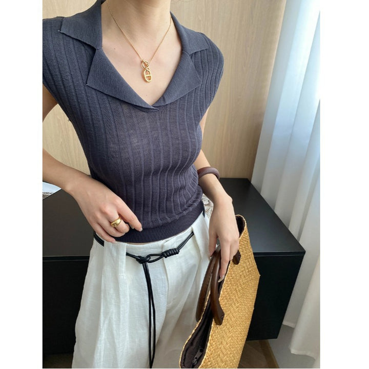 Damen Figurbetontes Strickoberteil mit elegantem V-Ausschnitt Drune
