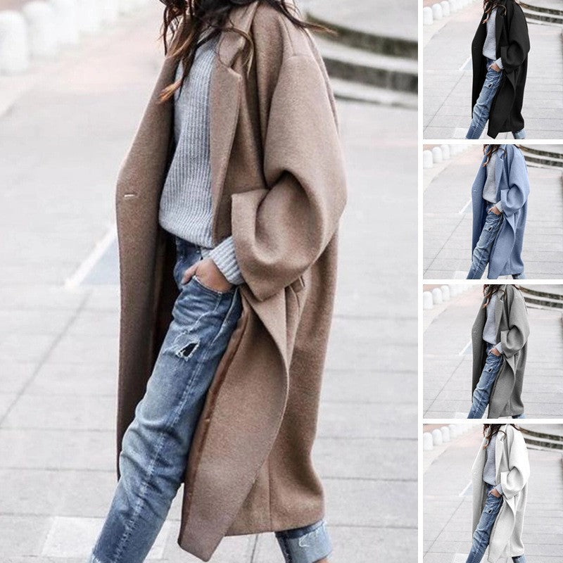 Damen nan langer Oversize Wollmix-Kimonomantel mit offener Vorderseite und tiefen Eingrifftaschen Drune