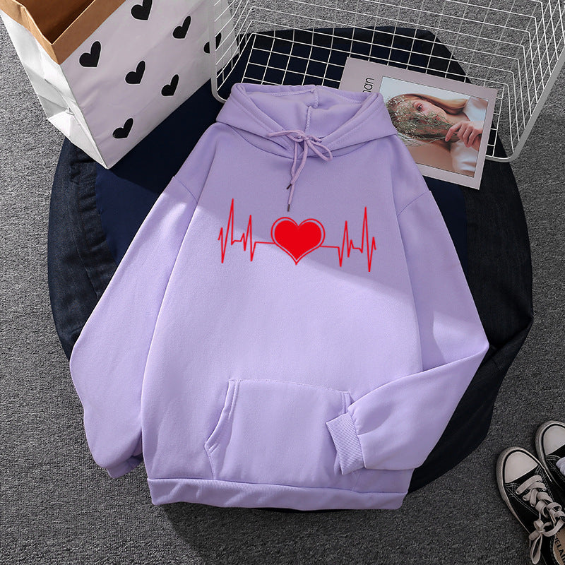 Unisex nan oversized Kapuzenpullover mit Herz-EKG-Print und Kängurutasche Drune