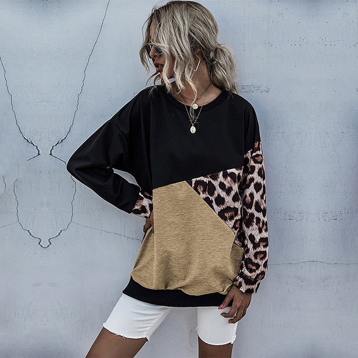 Damen Oversize-Colorblock-Sweatshirt mit Leo-Ärmel und Rundhalsausschnitt Drune